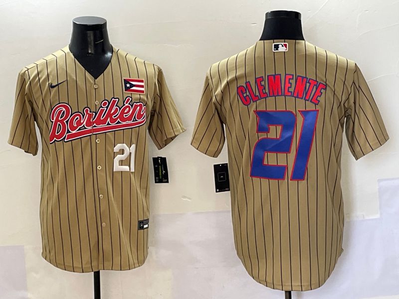 Men Puerto Rico 21 Clemente Brown Stripe Joint Name 2025 Nike MLB Jersey style 5